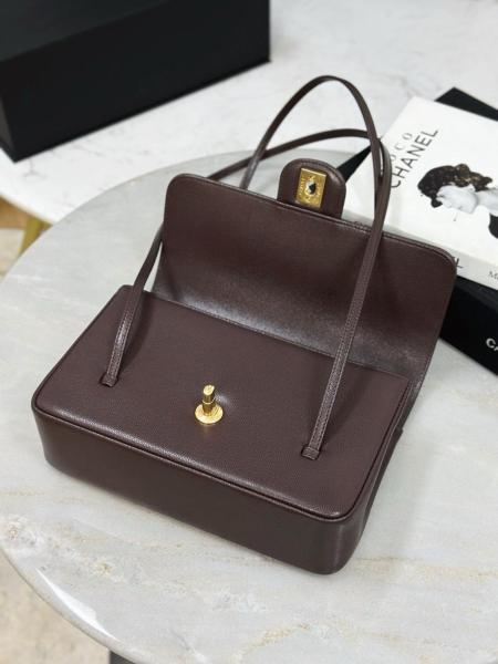 CHANEL Grain Embossed Shiny Calfskin & Gold Metal Flap Bag Shoulder Bags Small Women's Dark Brown AS6130-B23483-U8383 size L22cm W7cm H15cm