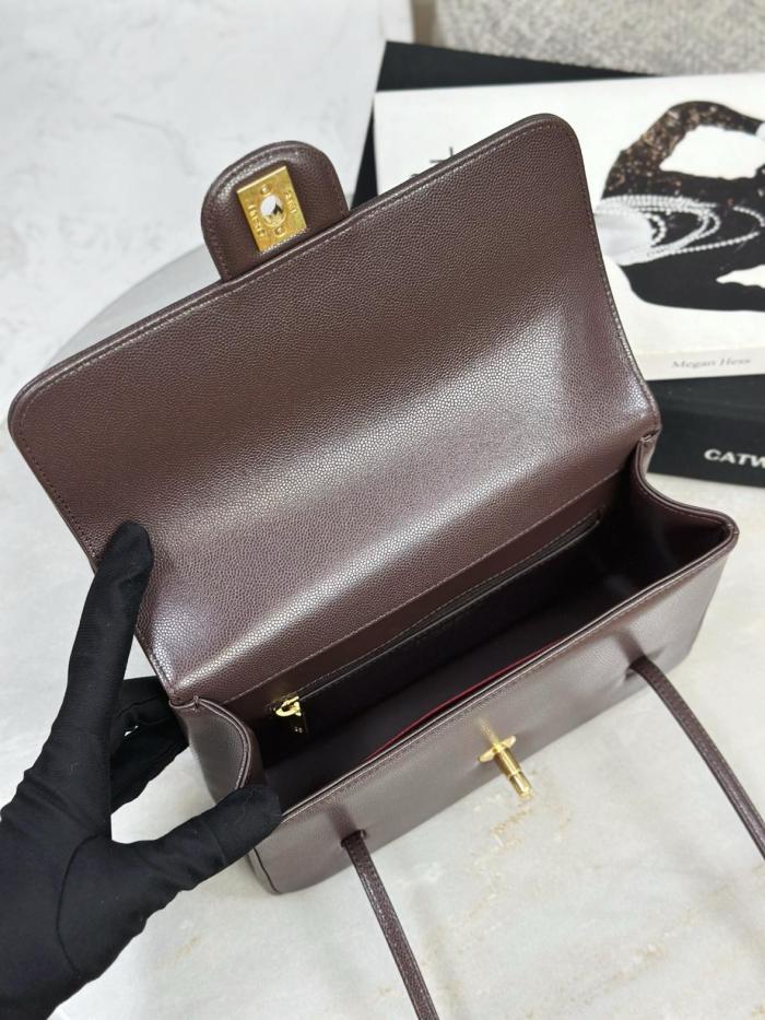 CHANEL Grain Embossed Shiny Calfskin & Gold Metal Flap Bag Shoulder Bags Small Women's Dark Brown AS6130-B23483-U8383 size L22cm W7cm H15cm