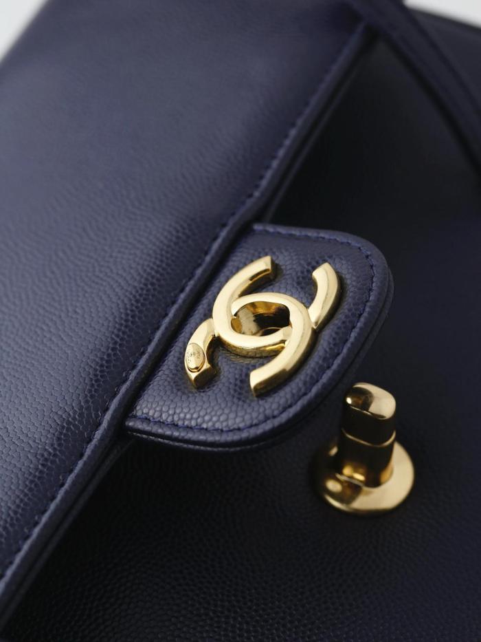 CHANEL Grain Embossed Calfskin Leather & Gold Metal Flap Bag Shoulder Bag Small Women's Dark Blue AS6130-B23483-U2366 L22*W7*H15 cm