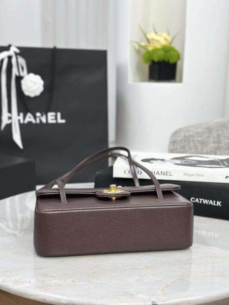 CHANEL Grain Embossed Shiny Calfskin & Gold Metal Flap Bag Shoulder Bags Small Women's Dark Brown AS6130-B23483-U8383 size L22cm W7cm H15cm