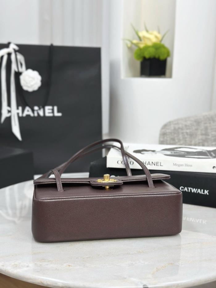 CHANEL Grain Embossed Shiny Calfskin & Gold Metal Flap Bag Shoulder Bags Small Women's Dark Brown AS6130-B23483-U8383 size L22cm W7cm H15cm