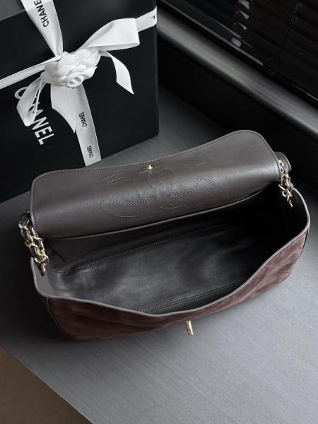 CHANEL Maxi Flap Suede Effect With Cow Leather & Gold Metal Crossbody Bags Extra Large Women's Dark Brown AS6281-B24009-UA850 L32cm W10cm H19.5cm