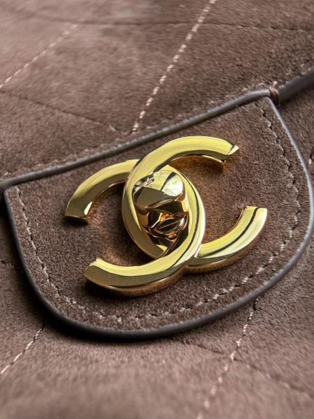 CHANEL Maxi Flap Suede Effect With Cow Leather & Gold Metal Crossbody Bags Extra Large Women's Dark Brown AS6281-B24009-UA850 L32cm W10cm H19.5cm