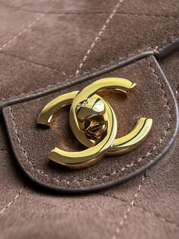 CHANEL Maxi Flap Suede Effect With Cow Leather & Gold Metal Crossbody Bags Extra Large Women's Dark Brown AS6281-B24009-UA850 L32cm W10cm H19.5cm