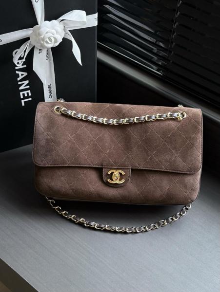 CHANEL Maxi Flap Suede Effect With Cow Leather & Gold Metal Crossbody Bags Extra Large Women's Dark Brown AS6281-B24009-UA850 L32cm W10cm H19.5cm