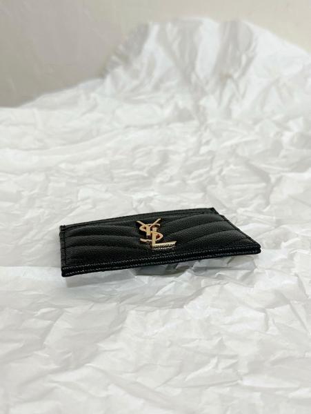 SAINT LAURENT Cassandre Grain Embossed Cow Leather Card Holders Regular Women's Black