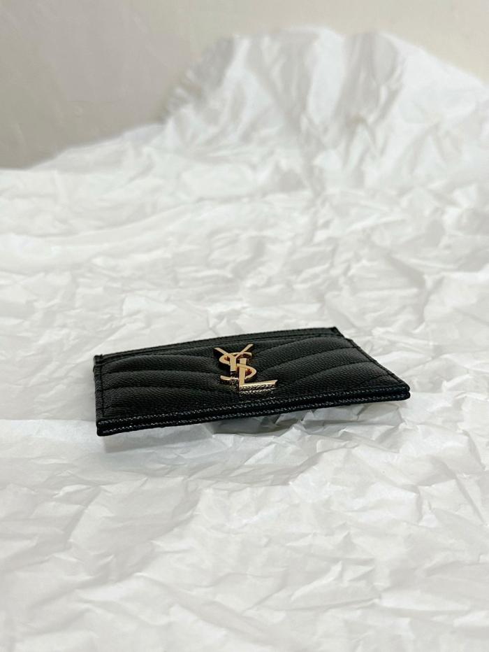 SAINT LAURENT Cassandre Grain Embossed Cow Leather Card Holders Regular Women's Black