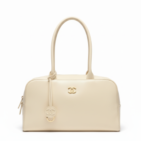 CHANEL Large Bowling Bag Calfskin & Gold Metal Shoulder Bags Large Women's Beige AS6211-B23874-U8372 L35.6*W12.5*H19cm