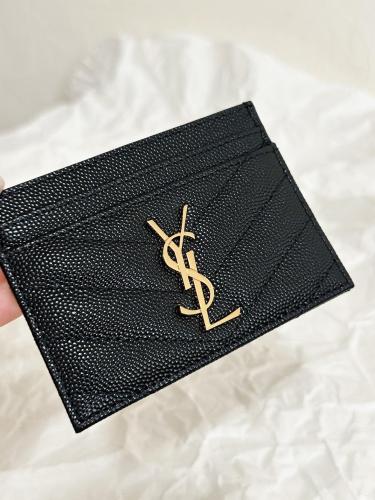 SAINT LAURENT Cassandre Grain Embossed Cow Leather Card Holders Regular Women's Black
