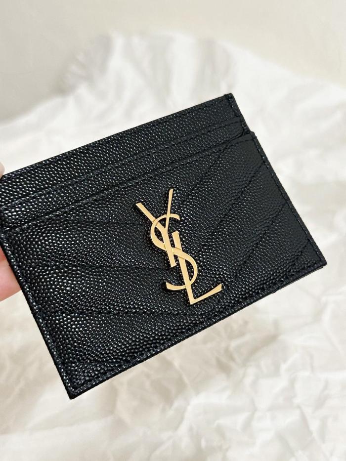 SAINT LAURENT Cassandre Grain Embossed Cow Leather Card Holders Regular Women's Black
