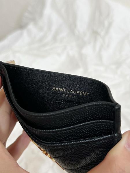 SAINT LAURENT Cassandre Grain Embossed Cow Leather Card Holders Regular Women's Black