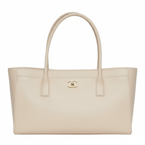 CHANEL Calfskin & Gold Metal Tote Bag, Shoulder Bag Small Women's Beige AS6243-B24023-U8372 L39.1*W13*H20cm