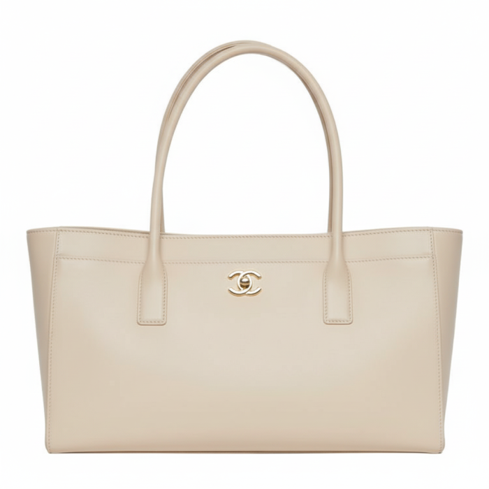 CHANEL Calfskin & Gold Metal Tote Bag, Shoulder Bag Small Women's Beige AS6243-B24023-U8372 L39.1*W13*H20cm