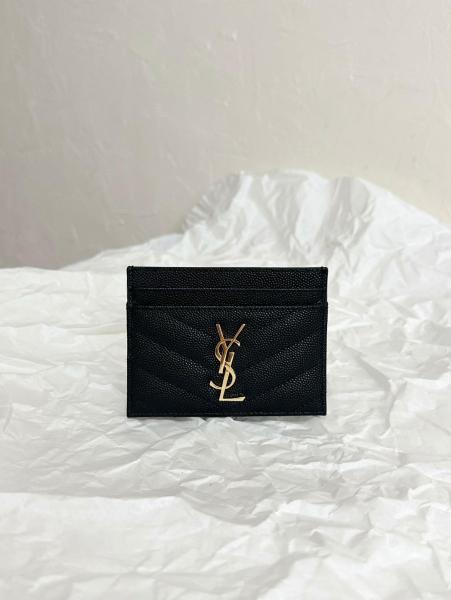 SAINT LAURENT Cassandre Grain Embossed Cow Leather Card Holders Regular Women's Black