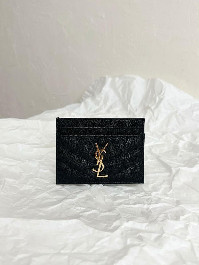 SAINT LAURENT Cassandre Grain Embossed Cow Leather Card Holders Regular Women's Black