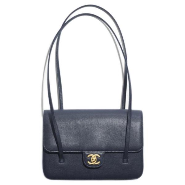 CHANEL Grain Embossed Calfskin Leather & Gold Metal Flap Bag Shoulder Bag Small Women's Dark Blue AS6130-B23483-U2366 L22*W7*H15 cm