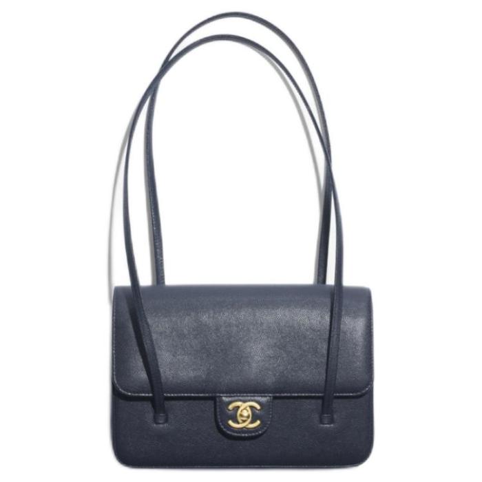 CHANEL Grain Embossed Calfskin Leather & Gold Metal Flap Bag Shoulder Bag Small Women's Dark Blue AS6130-B23483-U2366 L22*W7*H15 cm