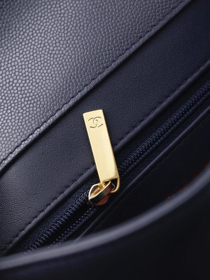 CHANEL Grain Embossed Calfskin Leather & Gold Metal Flap Bag Shoulder Bag Small Women's Dark Blue AS6130-B23483-U2366 L22*W7*H15 cm