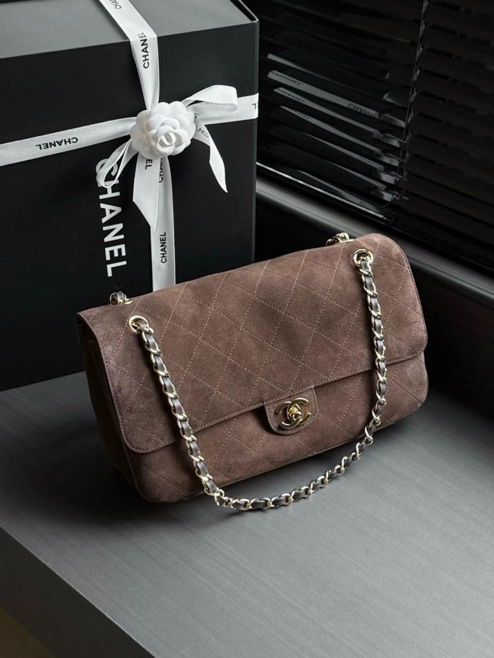 CHANEL Maxi Flap Suede Effect With Cow Leather & Gold Metal Crossbody Bags Extra Large Women's Dark Brown AS6281-B24009-UA850 L32cm W10cm H19.5cm