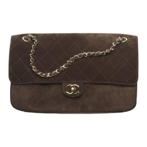 CHANEL Maxi Flap Suede Effect With Cow Leather & Gold Metal Crossbody Bags Extra Large Women's Dark Brown AS6281-B24009-UA850 L32cm W10cm H19.5cm