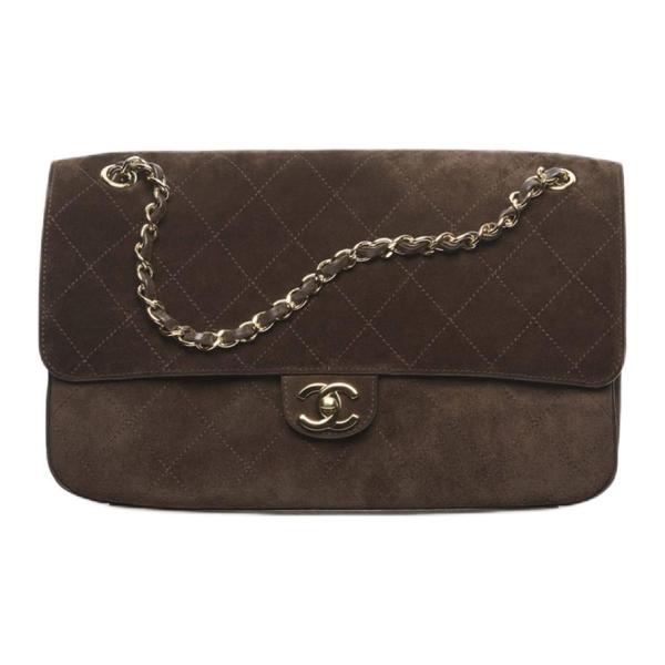 CHANEL Maxi Flap Suede Effect With Cow Leather & Gold Metal Crossbody Bags Extra Large Women's Dark Brown AS6281-B24009-UA850 L32cm W10cm H19.5cm