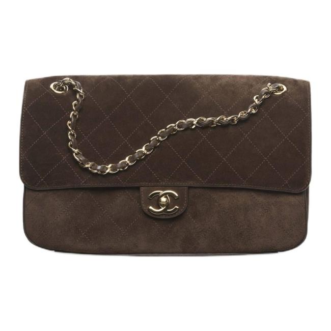 CHANEL Maxi Flap Suede Effect With Cow Leather & Gold Metal Crossbody Bags Extra Large Women's Dark Brown AS6281-B24009-UA850 L32cm W10cm H19.5cm