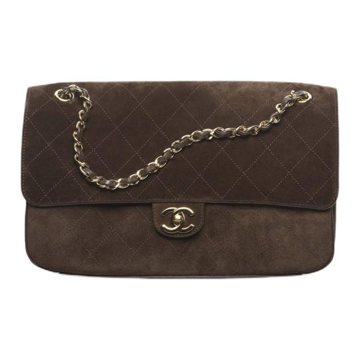 CHANEL Maxi Flap Suede Effect With Cow Leather & Gold Metal Crossbody Bags Extra Large Women's Dark Brown AS6281-B24009-UA850 L32cm W10cm H19.5cm