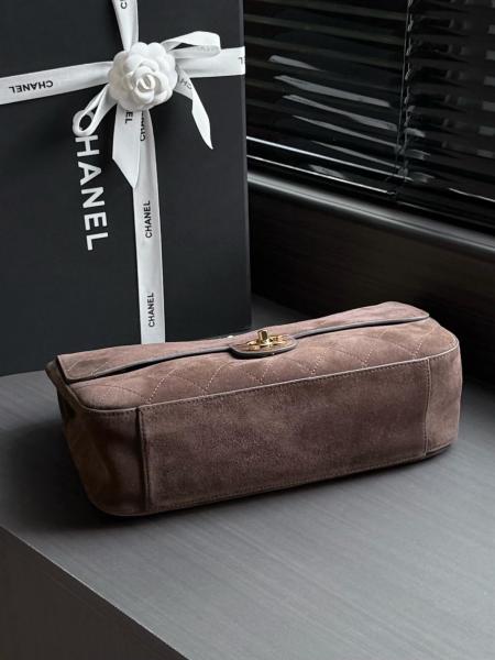 CHANEL Maxi Flap Suede Effect With Cow Leather & Gold Metal Crossbody Bags Extra Large Women's Dark Brown AS6281-B24009-UA850 L32cm W10cm H19.5cm