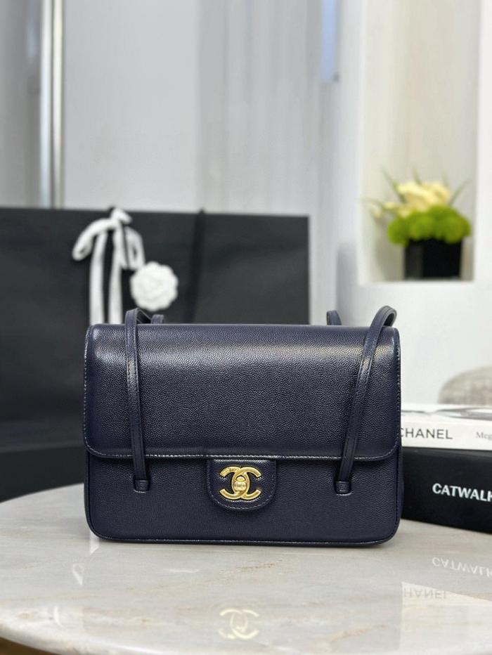 CHANEL Grain Embossed Calfskin Leather & Gold Metal Flap Bag Shoulder Bag Small Women's Dark Blue AS6130-B23483-U2366 L22*W7*H15 cm