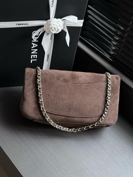 CHANEL Maxi Flap Suede Effect With Cow Leather & Gold Metal Crossbody Bags Extra Large Women's Dark Brown AS6281-B24009-UA850 L32cm W10cm H19.5cm