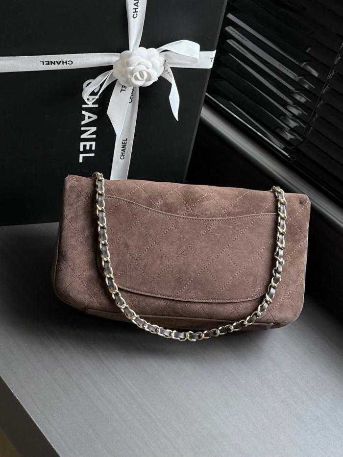 CHANEL Maxi Flap Suede Effect With Cow Leather & Gold Metal Crossbody Bags Extra Large Women's Dark Brown AS6281-B24009-UA850 L32cm W10cm H19.5cm