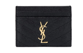 SAINT LAURENT Cassandre Grain Embossed Cow Leather Card Holders Regular Women's Black