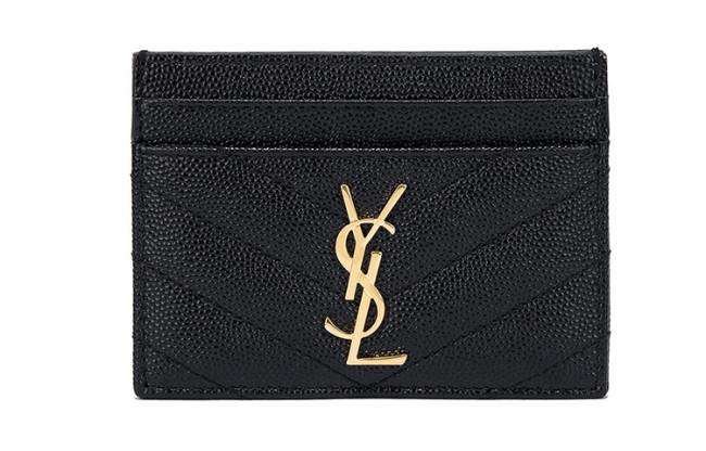 SAINT LAURENT Cassandre Grain Embossed Cow Leather Card Holders Regular Women's Black