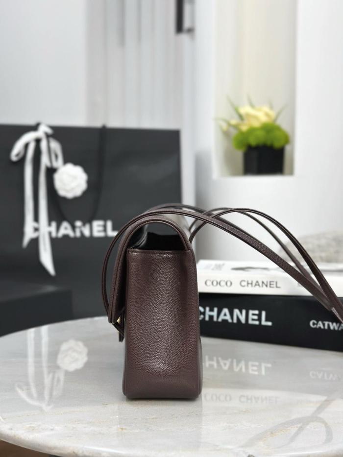 CHANEL Grain Embossed Shiny Calfskin & Gold Metal Flap Bag Shoulder Bags Small Women's Dark Brown AS6130-B23483-U8383 size L22cm W7cm H15cm