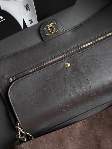 CHANEL Maxi Flap Suede Effect With Cow Leather & Gold Metal Crossbody Bags Extra Large Women's Dark Brown AS6281-B24009-UA850 L32cm W10cm H19.5cm