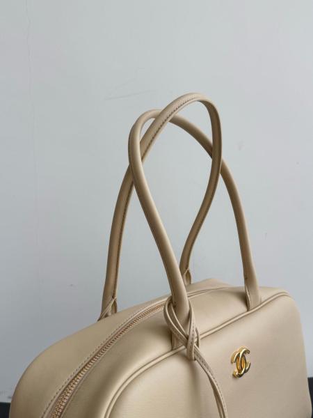 CHANEL Large Bowling Bag Calfskin & Gold Metal Shoulder Bags Large Women's Beige AS6211-B23874-U8372 L35.6*W12.5*H19cm