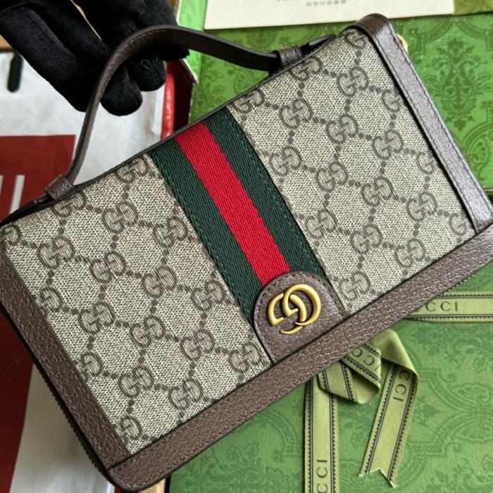 GUCCI Ophidia Canvas With Leather Travel Bag Women's Beige/Ebony 751610-96IWT-8745 L21*W4*H13 cm