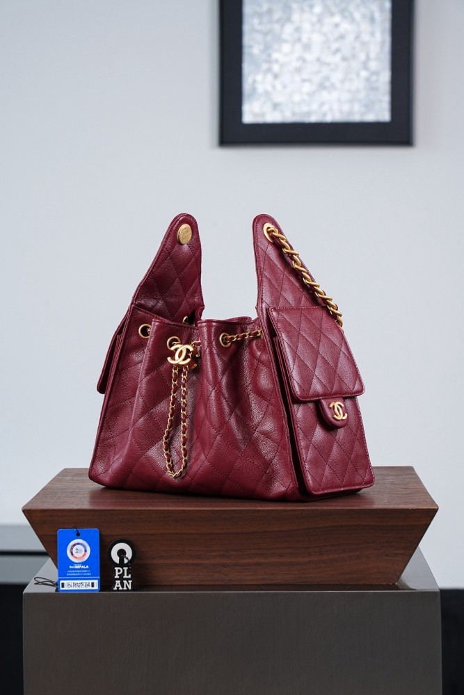 CHANEL 25Bag Grain Calfskin & Gold Metal Hippy Bag Shoulder Bag Small Women's Red AS5293-B20304-U3660 L30cm W14cm H26cm