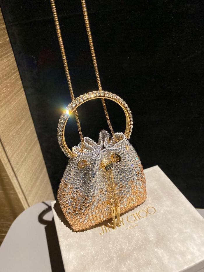 Jimmy Choo Satin Handbag Regular Women's Gold BONBONXDR-000024 L14*W9.5*H15 cm