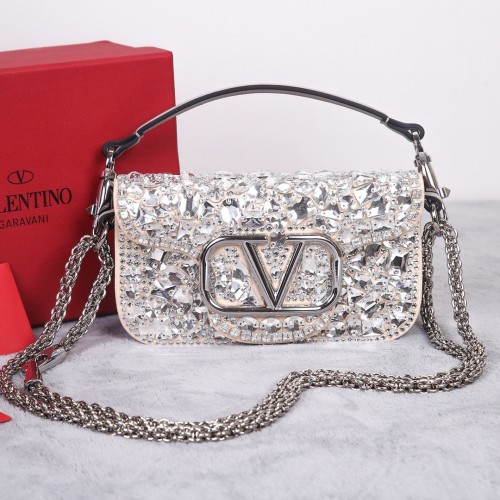 Valentino Locò Crystal Crossbody Bag, Shoulder Bag Handbags Small Women's Silver 2W0B0K53MKK-UV4 L19*W5*H10.5 cm