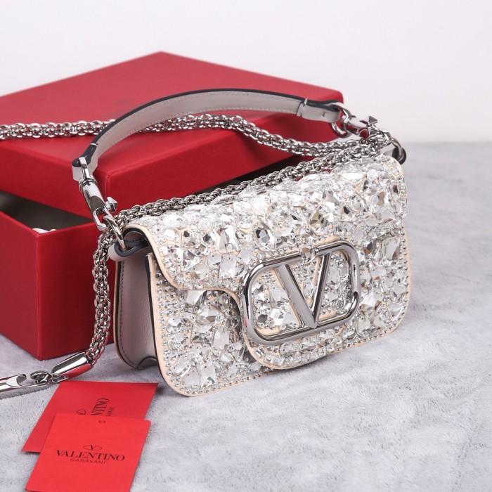 Valentino Locò Crystal Crossbody Bag, Shoulder Bag Handbags Small Women's Silver 2W0B0K53MKK-UV4 L19*W5*H10.5 cm