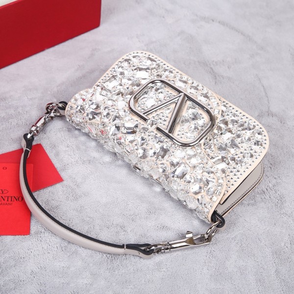 Valentino Locò Crystal Crossbody Bag, Shoulder Bag Handbags Small Women's Silver 2W0B0K53MKK-UV4 L19*W5*H10.5 cm