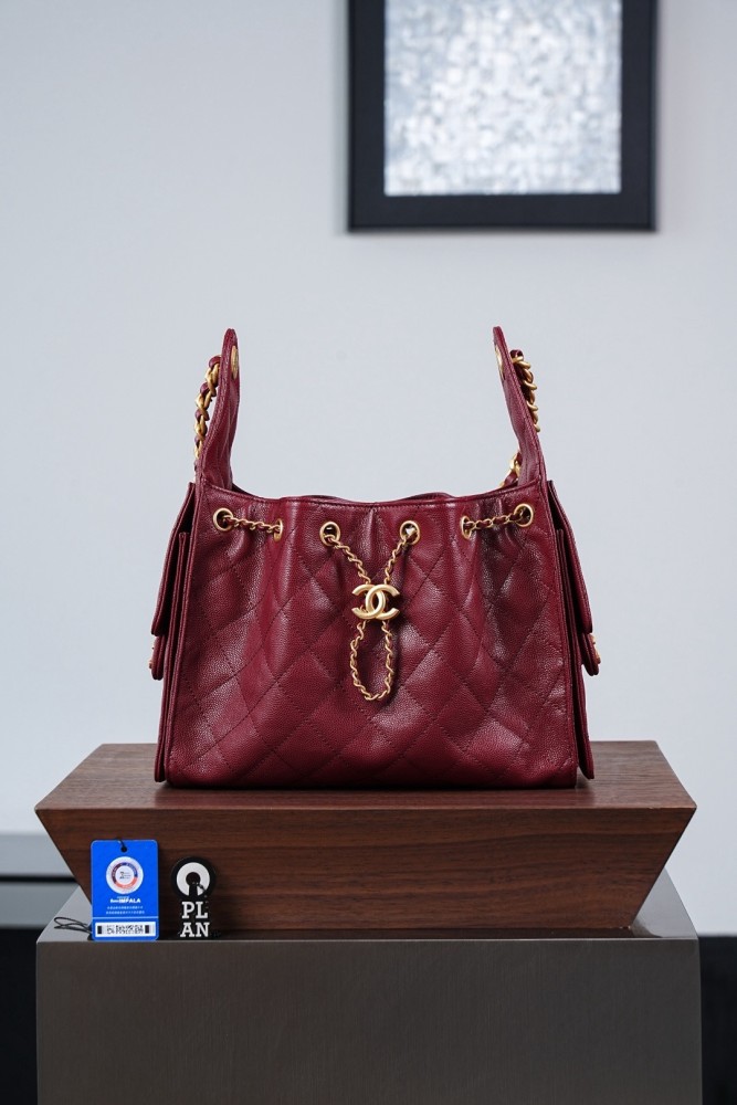 CHANEL 25Bag Grain Calfskin & Gold Metal Hippy Bag Shoulder Bag Small Women's Red AS5293-B20304-U3660 L30cm W14cm H26cm