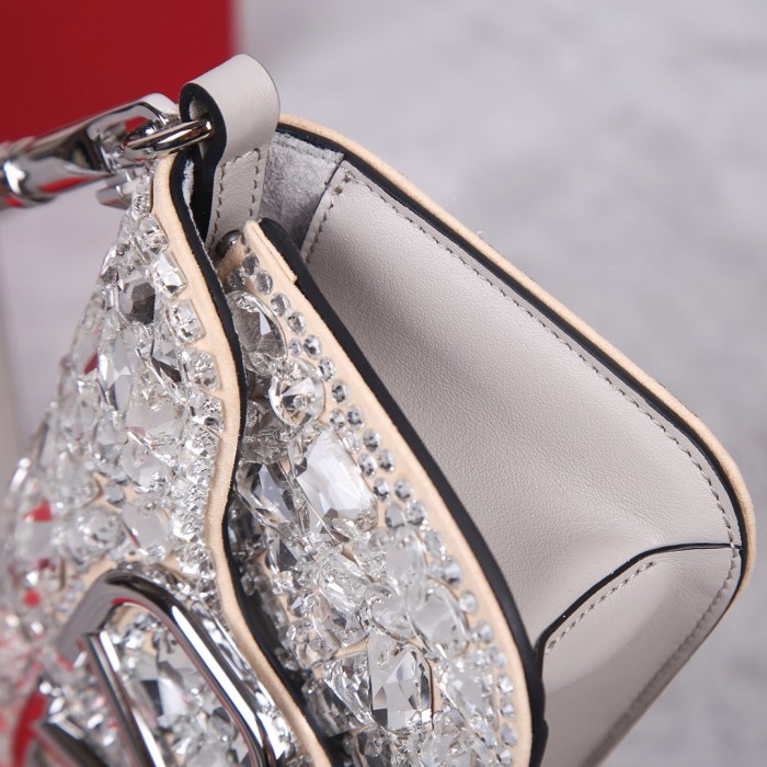 Valentino Locò Crystal Crossbody Bag, Shoulder Bag Handbags Small Women's Silver 2W0B0K53MKK-UV4 L19*W5*H10.5 cm