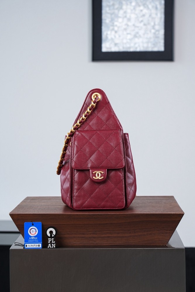 CHANEL 25Bag Grain Calfskin & Gold Metal Hippy Bag Shoulder Bag Small Women's Red AS5293-B20304-U3660 L30cm W14cm H26cm