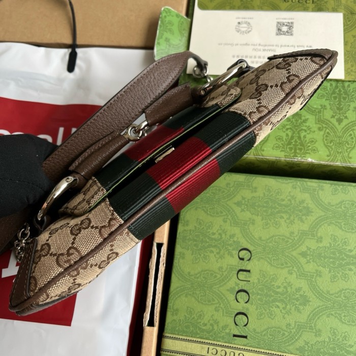 GUCCI Horsebit 1955 Polyester Reproduction Shoulder Bag Portable Shoulder Bags Small Women's Beige & Ebony 764339-FACM2-8747 L27cm W5cm H11.5cm