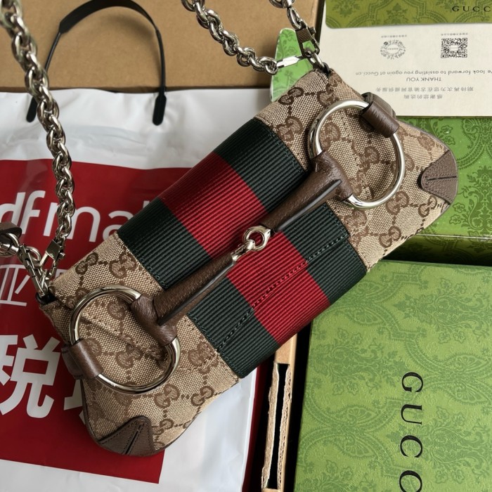 GUCCI Horsebit 1955 Polyester Reproduction Shoulder Bag Portable Shoulder Bags Small Women's Beige & Ebony 764339-FACM2-8747 L27cm W5cm H11.5cm