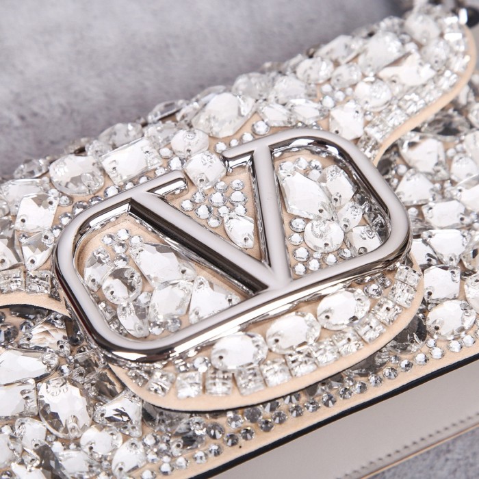 Valentino Locò Crystal Crossbody Bag, Shoulder Bag Handbags Small Women's Silver 2W0B0K53MKK-UV4 L19*W5*H10.5 cm