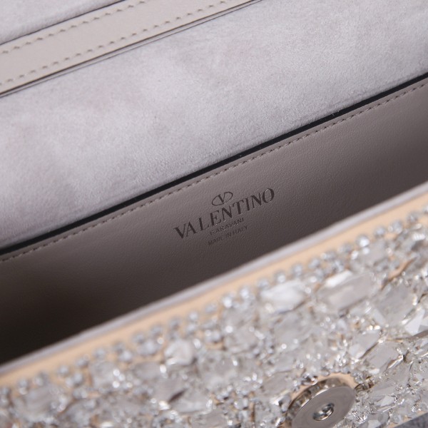 Valentino Locò Crystal Crossbody Bag, Shoulder Bag Handbags Small Women's Silver 2W0B0K53MKK-UV4 L19*W5*H10.5 cm