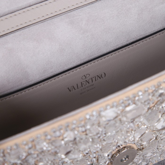 Valentino Locò Crystal Crossbody Bag, Shoulder Bag Handbags Small Women's Silver 2W0B0K53MKK-UV4 L19*W5*H10.5 cm